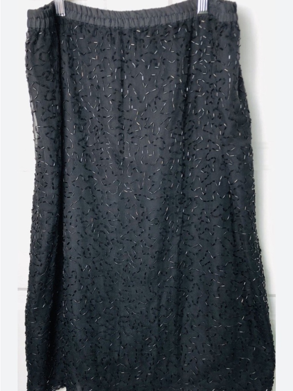 Vintage Sequins Black Silk lined Side Slit Pull On Whimsical Women’s Skirt M